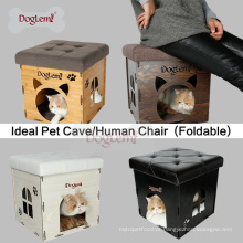 Dobrável cadeira de estimação gato caverna funcional natureza de madeira ao ar livre gato casa